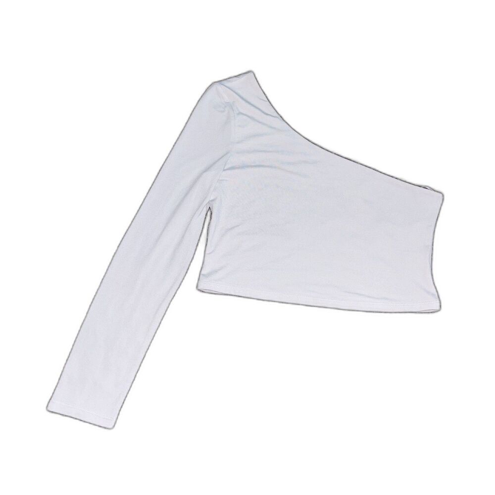 Love Tree White One Shoulder Long Sleeve Crop Top Size Large